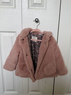 Zara Girls Blush Pink Faux-Fur Pea Coat